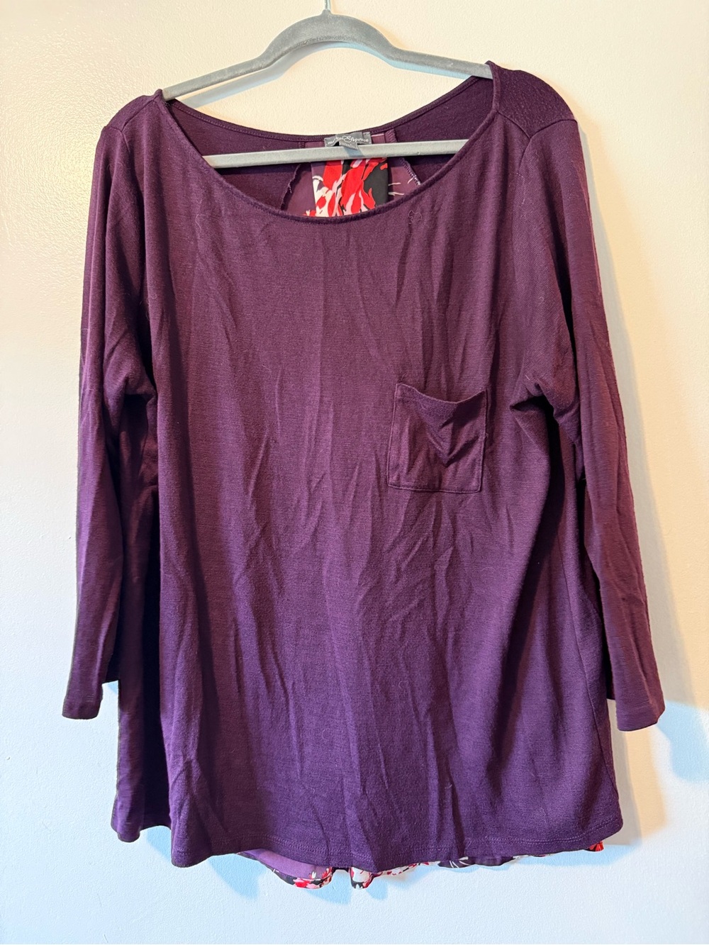 Market & Spruce Long Sleeve Pocket Top in Plum